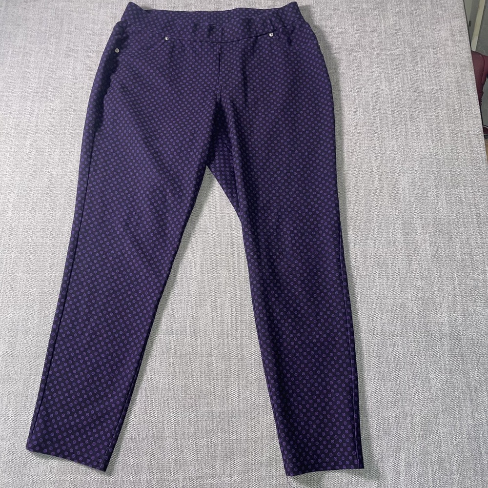 Michael Kors Pants Womens 1X Purple Polka Dot Flat Front Straight Leg Pull On
